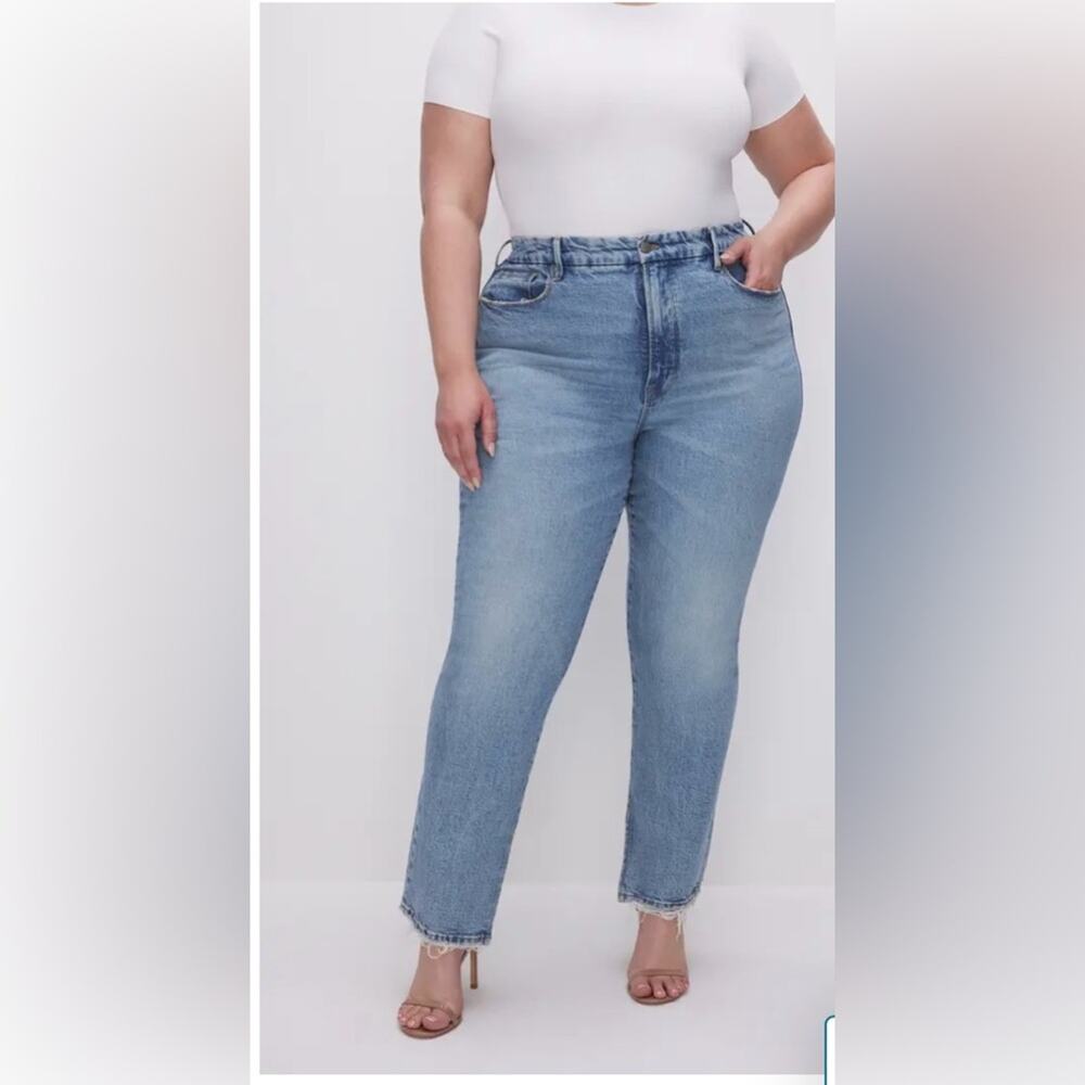 NWT! Good American  Good Boy Split Hem High waist Straight Leg Jeans